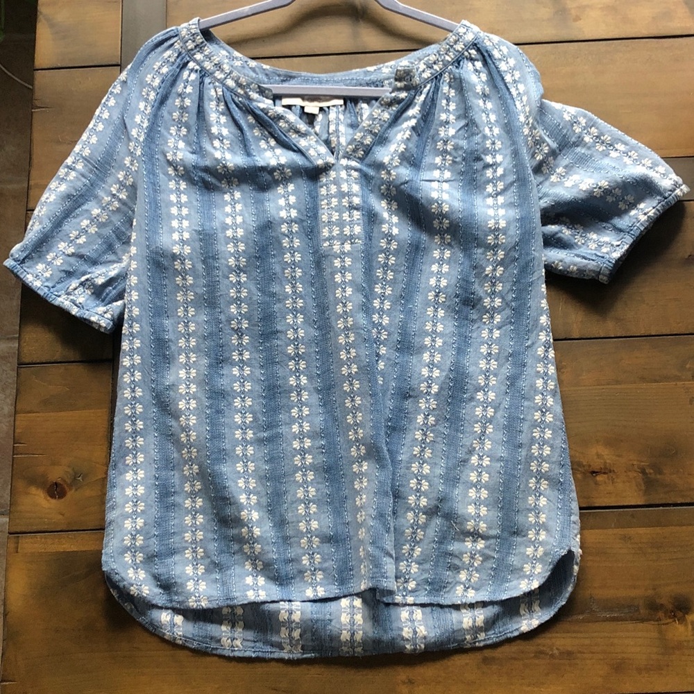 LOFT Light Blue Floral embroidered Blouse small